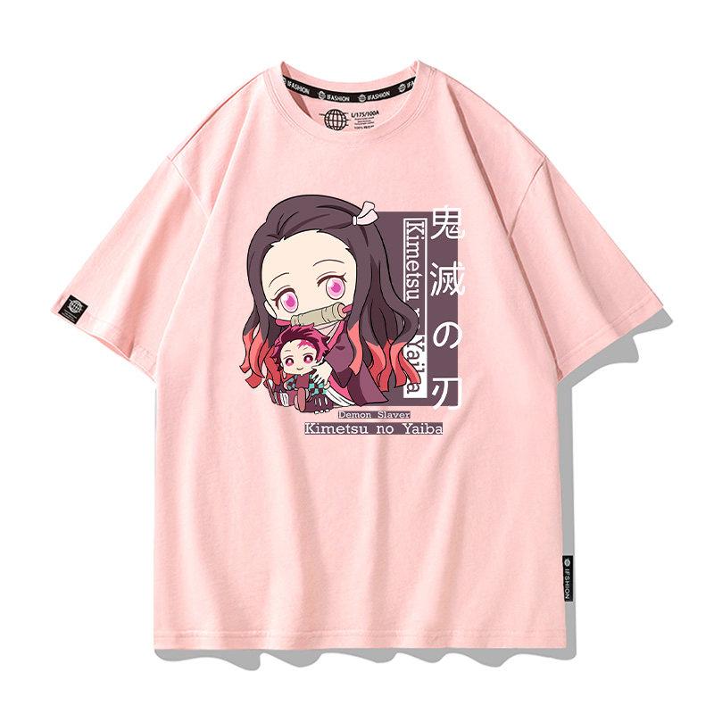 Summer Cartoon Ghost Killing Blade Summer Anime Cotton Cartoon Printing New Unisexs and Womens Casual Round Neck Short Sleeve