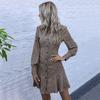 Autumn new retro print short skirt cardigan long sleeve lapel dress women's clothing