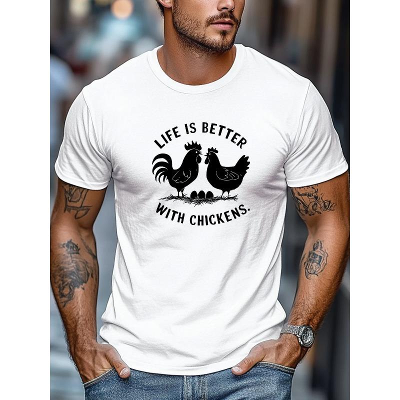 Men's T-Shirt, Simple and Clean, Relaxed and Casual, Men's "LIFE IS BETTER with CHICKENS" Graphic Summer Casual Crew Neck Short Sleeve T-Shirt