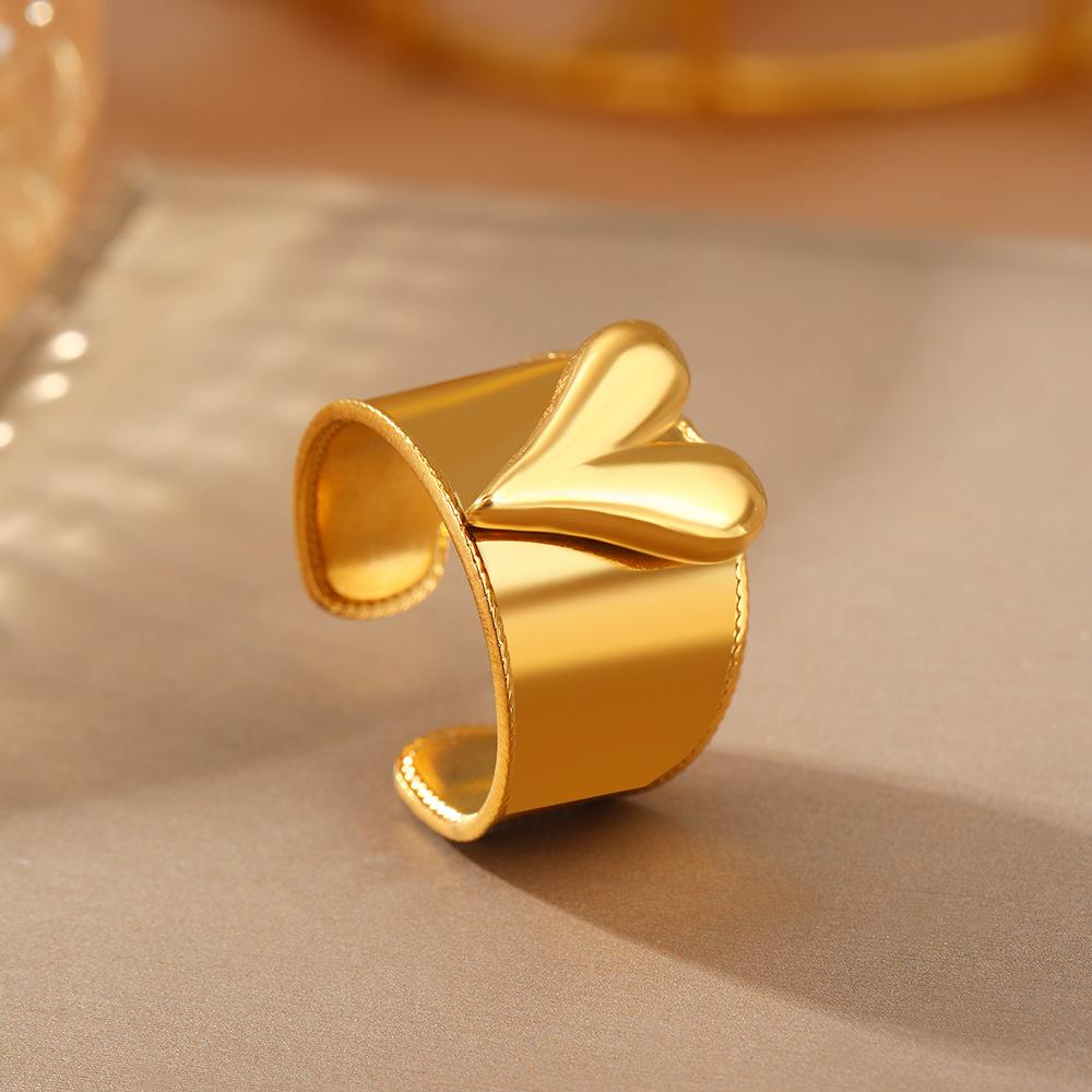New Design Gold Copper Color Two Tone Metal Heart Stainless Steel Rings For Women Men Trendy Jewelry Valentine'S Day Gifts