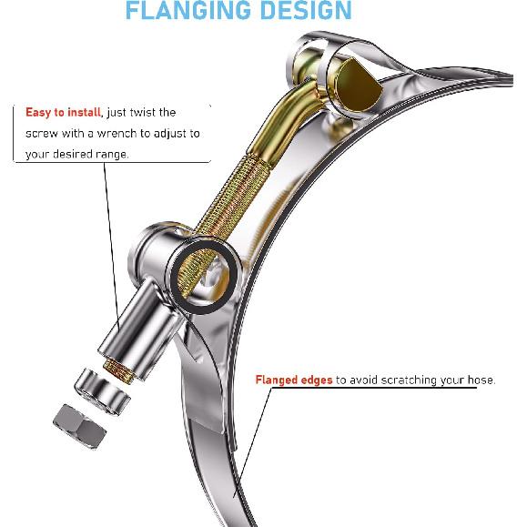 10Pack T Bolt Hose Clamp 46-52mm for 1.5" Hose ID, Stainless Steel Radiator Heavy Duty Hose Clamp Intake Clamp
