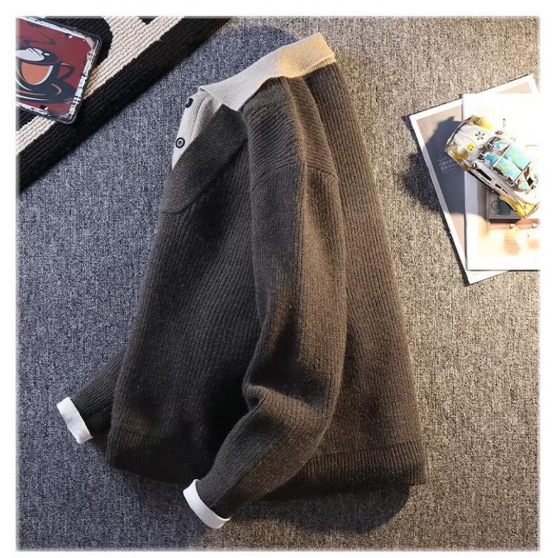 2024 Men's Autumn/Winter American Retro V-Neck Cardigan Sweater - Casual Solid Color Knitwear