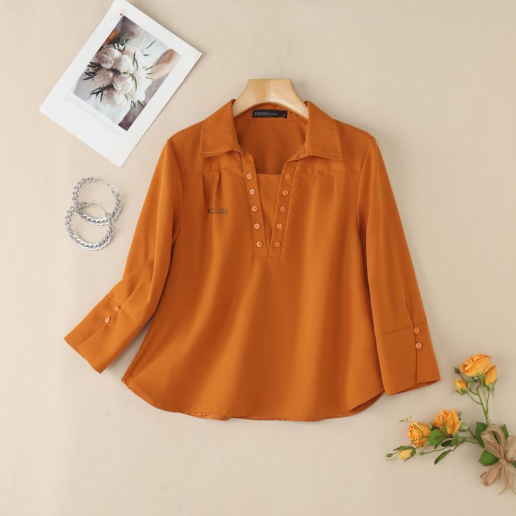 ZANZEA Damska bluzka casual z kołnierzem wykładanym, gładka, z rękawem 3/4