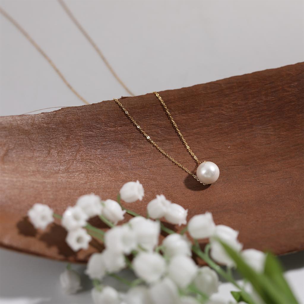 Simple Single Imitation Pearl Pendant Cross Chain Necklace Clavicle Chain Female Titanium Steel Ornament