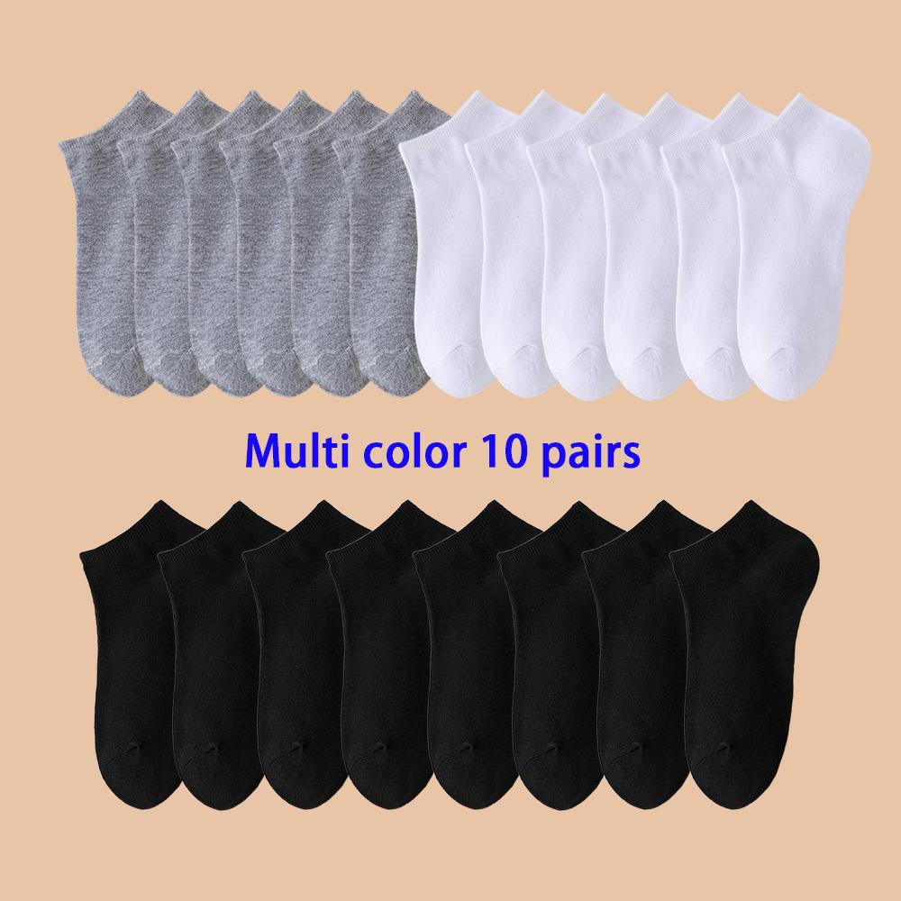 10 Pairs of Men's/women's Boat Socks, Plain Color, Anti Odor, Summer Ankle Socks, Casual and Breathable Low Waisted Socks
