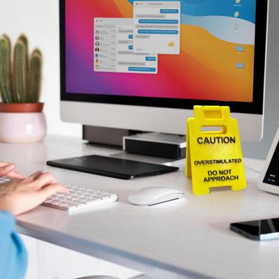 Vorsicht Überstimulierter Schreibtisch Schild 3D-gedruckt Lustig Nicht Nähern Schild Schreibtisch Warnschild Büro Warnschild für Home Office Coworking Space