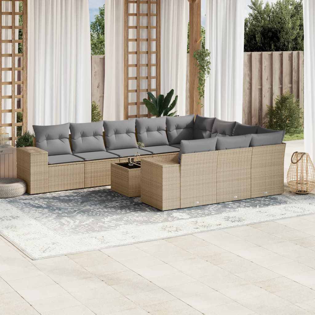 Vidaxl 11-Cz. Set di Mobili da Giardino con Cuscini, Beige, Polyrattan