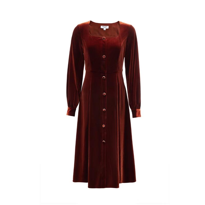 VEROMODA Velvet A-Line Midi Dress with Button Detail