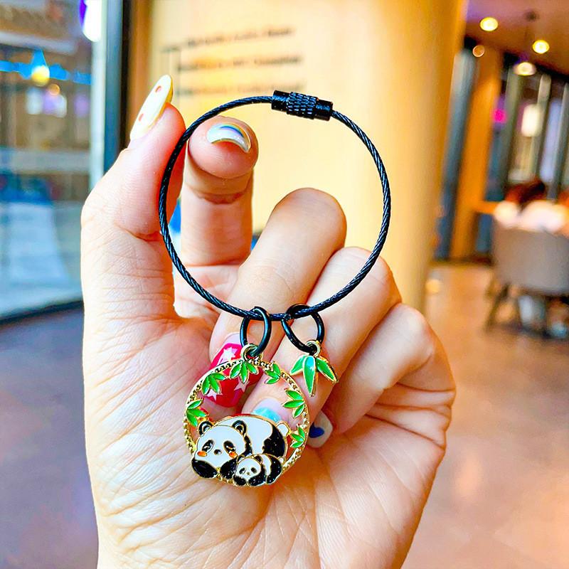 National Style Adorable Panda Bamboo Keyring Exquisite Metal Gift For Couples And Friends