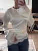 2026 Women's Solid Color Lace Long Sleeve Irregular Hem Blouse