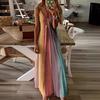Women's Spaghetti Strap Gradient Long Dresses Summer Casual V Neck Flowy Maxi Dress Loose Beach Sundress