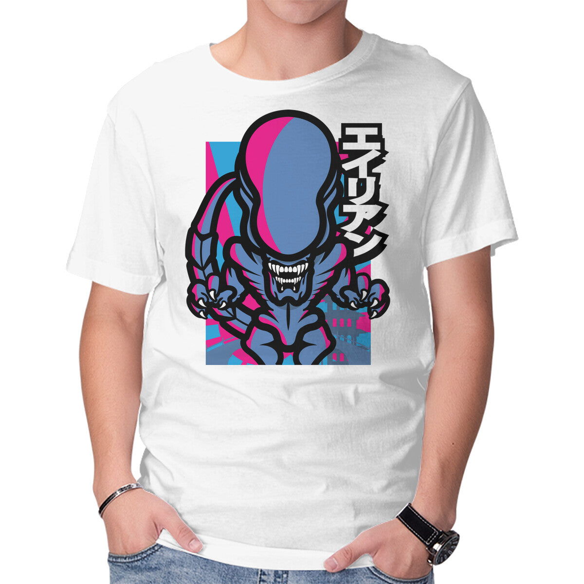 Unisex Crew Neck T-Shirt Alien Attack Graphic Short Sleeve Casual Tee L