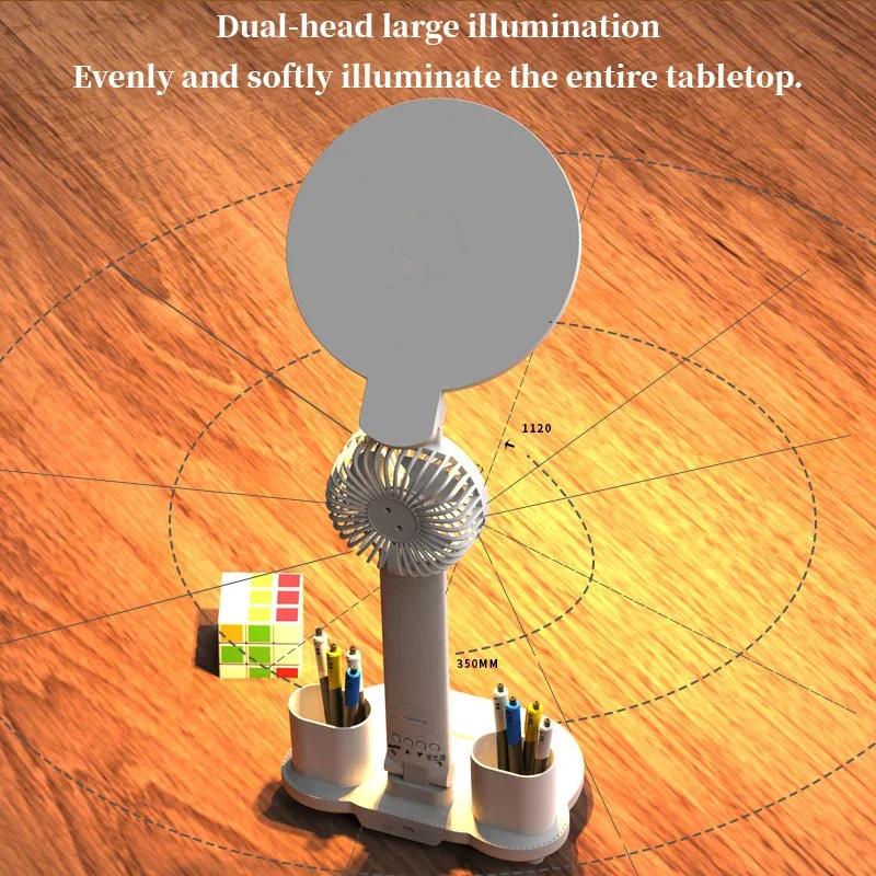 LED Clock Fan Table Lamp USB Chargeable Dimmable Desk Lamp Plug-in LED Light Foldable Eye Protection Bedside Reading Night Lighs