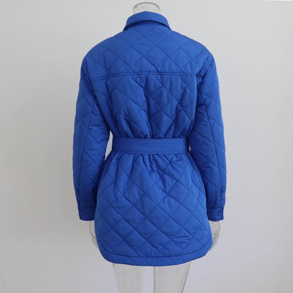 Loose Padded Long Lingge Women's Winter Jacket Casual Turn Down Collar Belt Straight Overcoat Female Outwear Woman Clothes