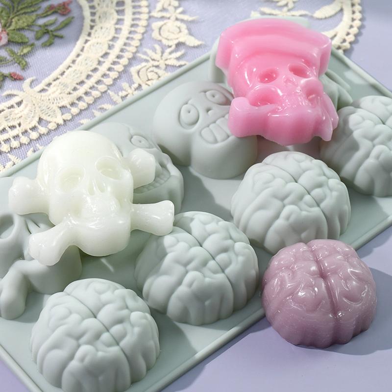 Silikonformen zum Backen 8 Fächer Silikon-Süßigkeitenformen im Totenkopf-Design Halloween-Formen Multifunktionale Bastelmaterialien Für