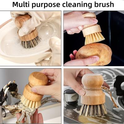 1PC Kitchen Brush Made of Natural Bristles with a Draining Feature - Suitable for Cleaning Dishes And Pans, Rustic Design