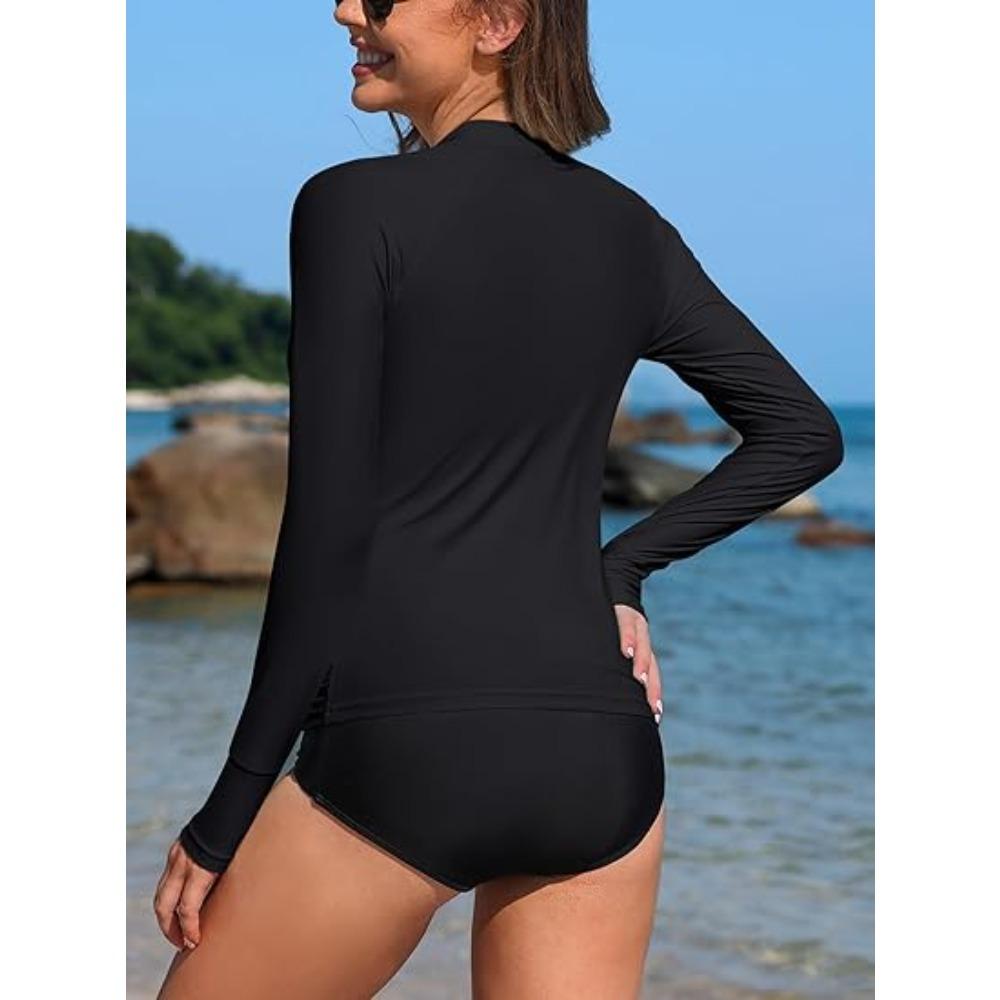 CHARMLEAKS Damen Rashguard Langarm Badeanzüge UV UPF 50+ Reißverschluss Schwimmshirt Schnelltrocknende Sonnenshirts