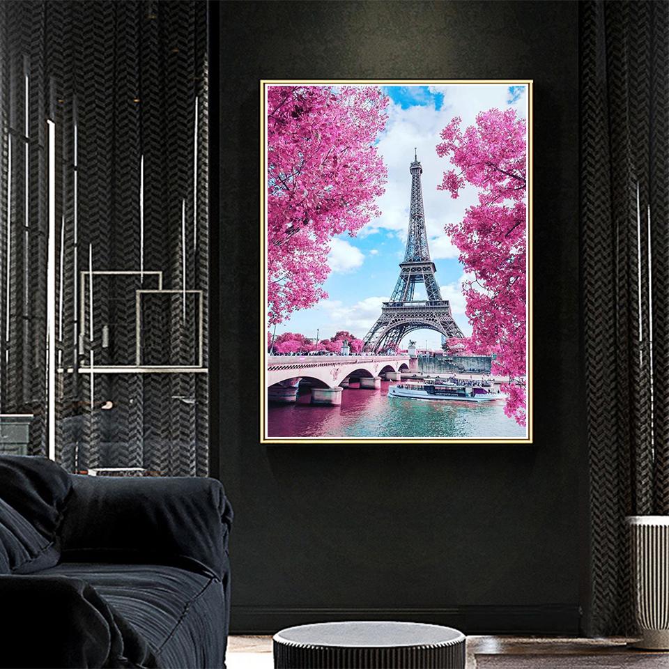 5D-Diamantgemälde zum Selbermachen, Landschaft, Eiffelturm, Strassbild, voller Diamanten, bestickt, Mosaik, Wandaufkleber, Dekoration, Geschenk