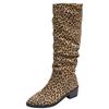 Leopard High Heels Women High Boots Pointed Toe Chunky Shoes Winter 2025 Trend Goth Knee High Casual Shoes Chelsea Botas Mujer