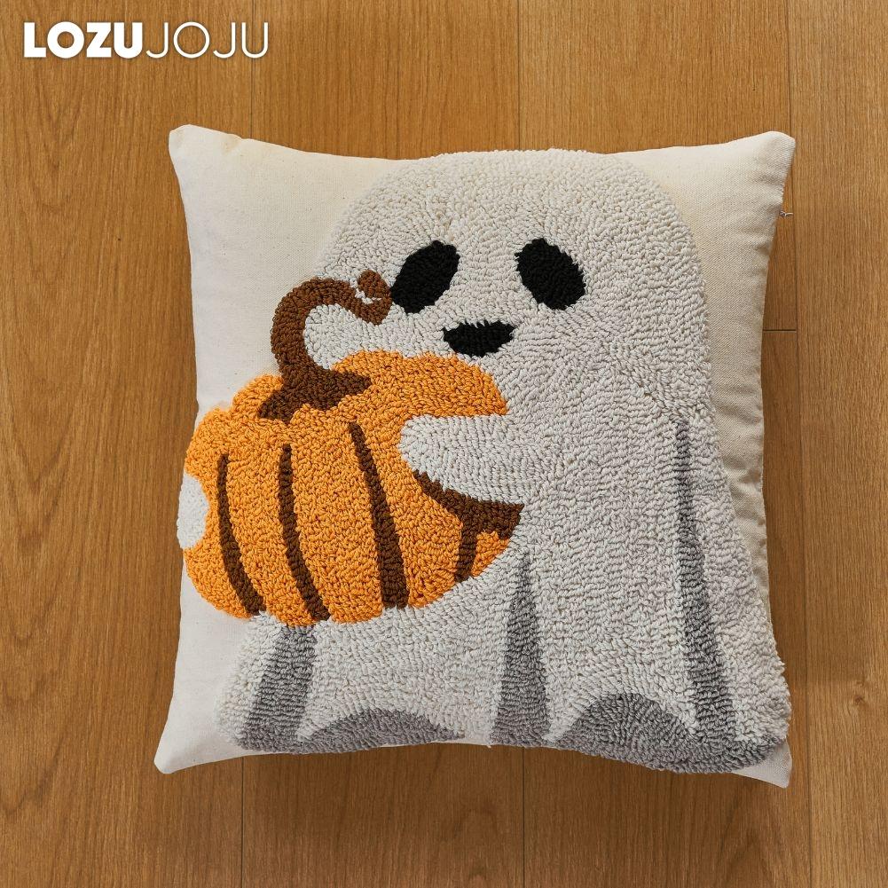 1PC LOZUJOJU Halloween Cartoon Pattern Pillowcase with Polyester Cotton Embroidered Cushion Cover for Sofa Living Room Bedroom Home Decor