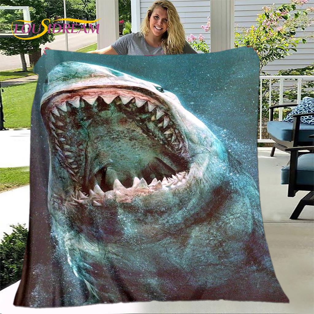 Coperta morbida in flanella con squali cartoni animati 3D, coperta da divano per soggiorno, camera da letto, letto, divano, copertura per picnic
