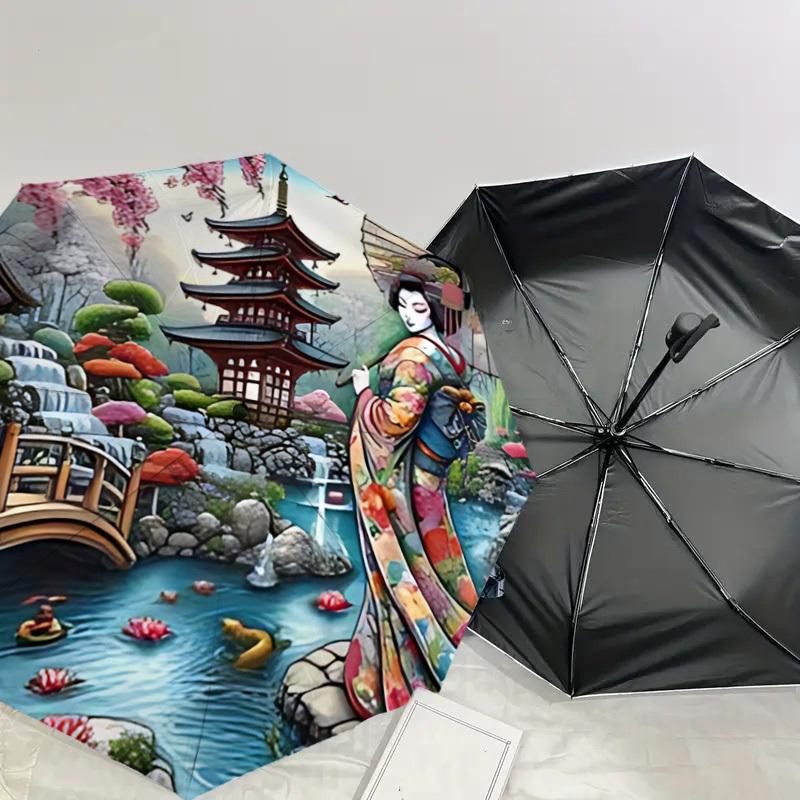 1PC Geisha Umbrella Umbrella-8-Rib Reinforced, Automatic Open, Lightweight & Durable, Cute Fashion Accessory for Outdoor-P2699