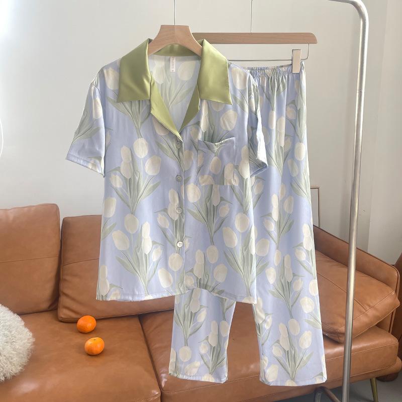 Women's pajamas new spring and summer ice silk comfortable and high-end new Chinese style loungewear set retro thin