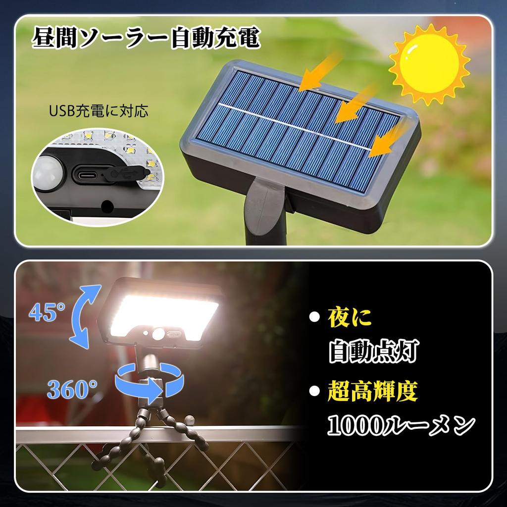 Solar Light, Outdoor, IP65 Waterproof, Sensor Light, Solar-Powered, Motion Detection, 3 Detection Modes, 1000lm, High Brightness, Clip-on, Daylight