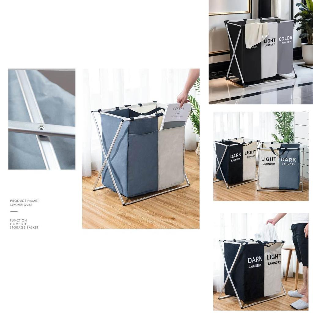 Foldable Oxford Fabric Dirty Clothes Hamper With Multicompartment Storage For Home Use