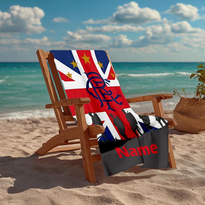 Custom Name Ultra-Soft Beach Towel with Rangers F.C Theme,Ideal for Pool - Camping, Diving - Perfect Travel Essential, Vibrant Beach Towel.