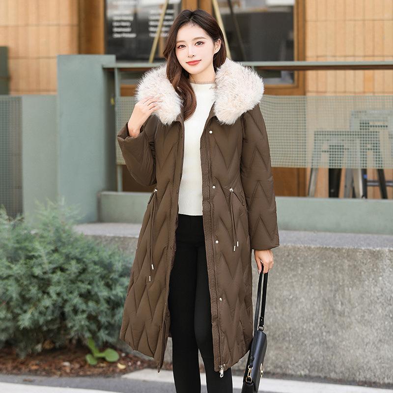 

Женская пуховая одежда средней длины, зимняя, новая модная, свободная, утолщенная, теплая, ветрозащитная куртка с капюшоном XXXL темно-коричневого