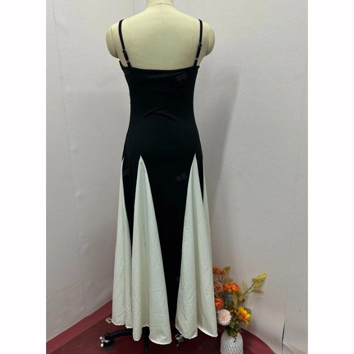 Summer European American Fashion Stitching Waist Slim Sling Dress