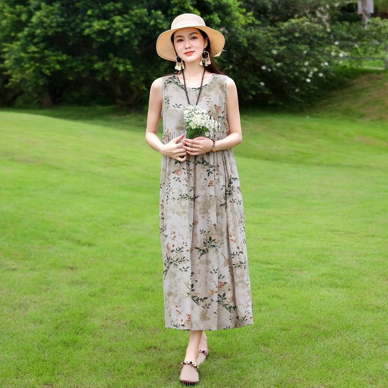 Summer  Women Plus Size Boho Dress Long Maxi Sundress Party Dress Elegant Vestidos Print O-neck High Waist Sleeveless