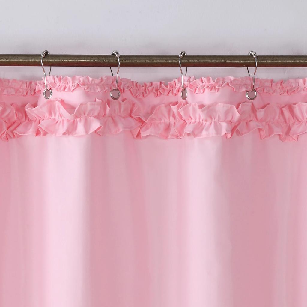 Ruffled Pink Modern Polyester Waterproof Fabric Solid Decoratived Farmhouse Shower Curtain