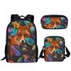 Harajuku Youthful Peculiar Funny Fox 3D Print 3pcs/Set Student Travel Bags Laptop Daypack Backpack Shoulder Bag Pencil Case