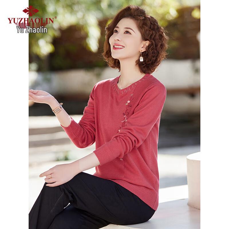 YUZHAOLIN Women's Round Neck Embroidered Knit Sweater