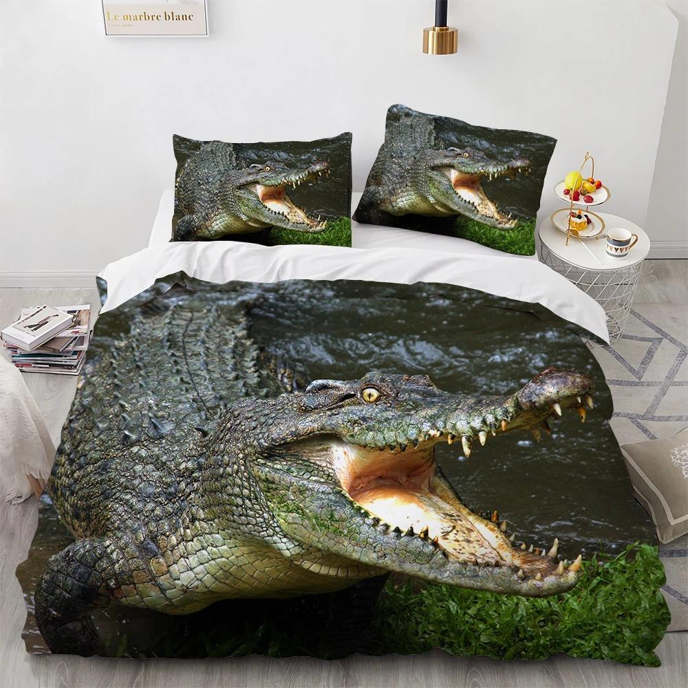 Crocodile Duvet Cover Pillowcase Horror Animal Alligator Bedding Set Adult Boy Girl Bedroom Decoration Single Double Size