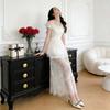 One-word Shoulder White Light Wedding Dress Bridal French Mesh Splicing Dress Advanced Texture Small Man Going Out Yarn Long Dress
