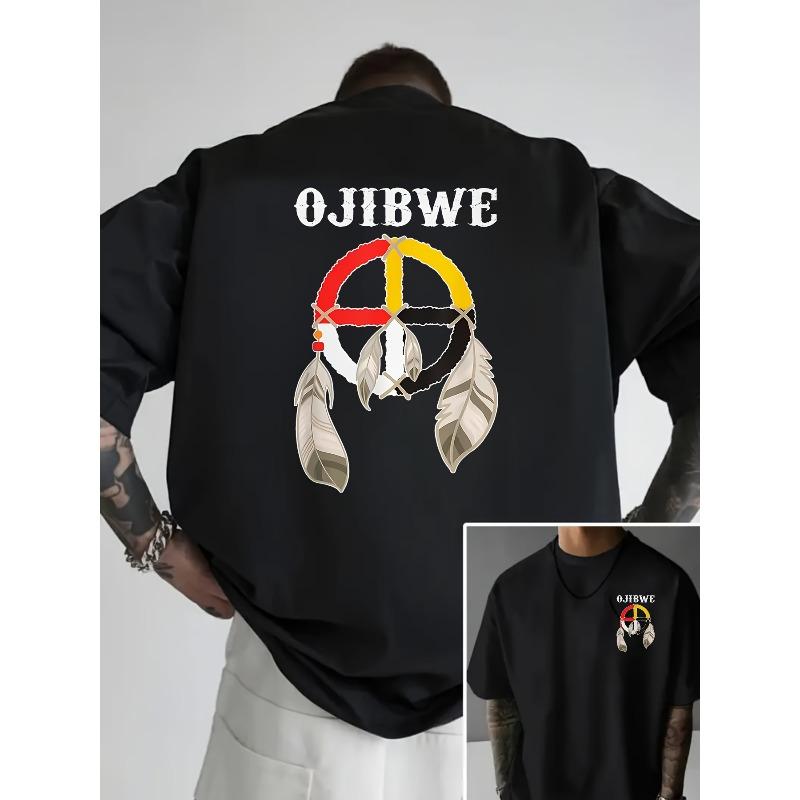 European Size Men s Native American Ojibwe Anishinaabeg Medicine Wheel Graphic T-Shirt - Moisture-Wicking Retro Cultural Design with Feather S чёрный
