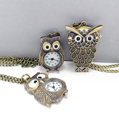 Cartoon Women'S Man Owl Pocket Watch Cute Mini Antique Bronze Color Quartz Necklace Pocket Watch For Giving Family Birthday Gift