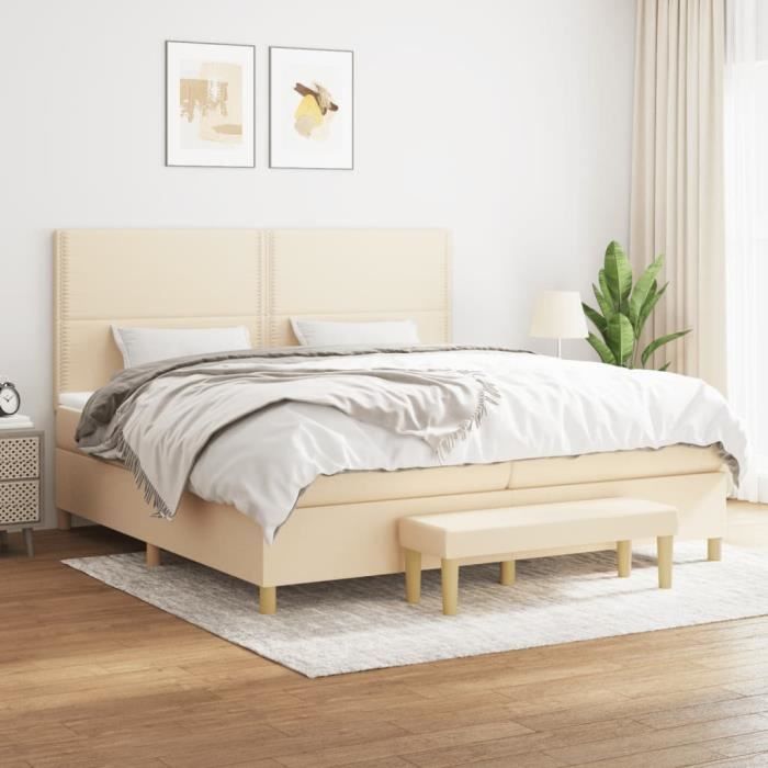 3137106 vidaXL Lit à sommier tapissier avec matelas Crème 200x200 cm Tissu