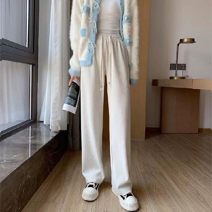 [European Cotton Lint Composite] Velvet Wide-leg Pants Women's Autumn and Winter Thin Straight Tube Thickened Drape Casual Sweatpants