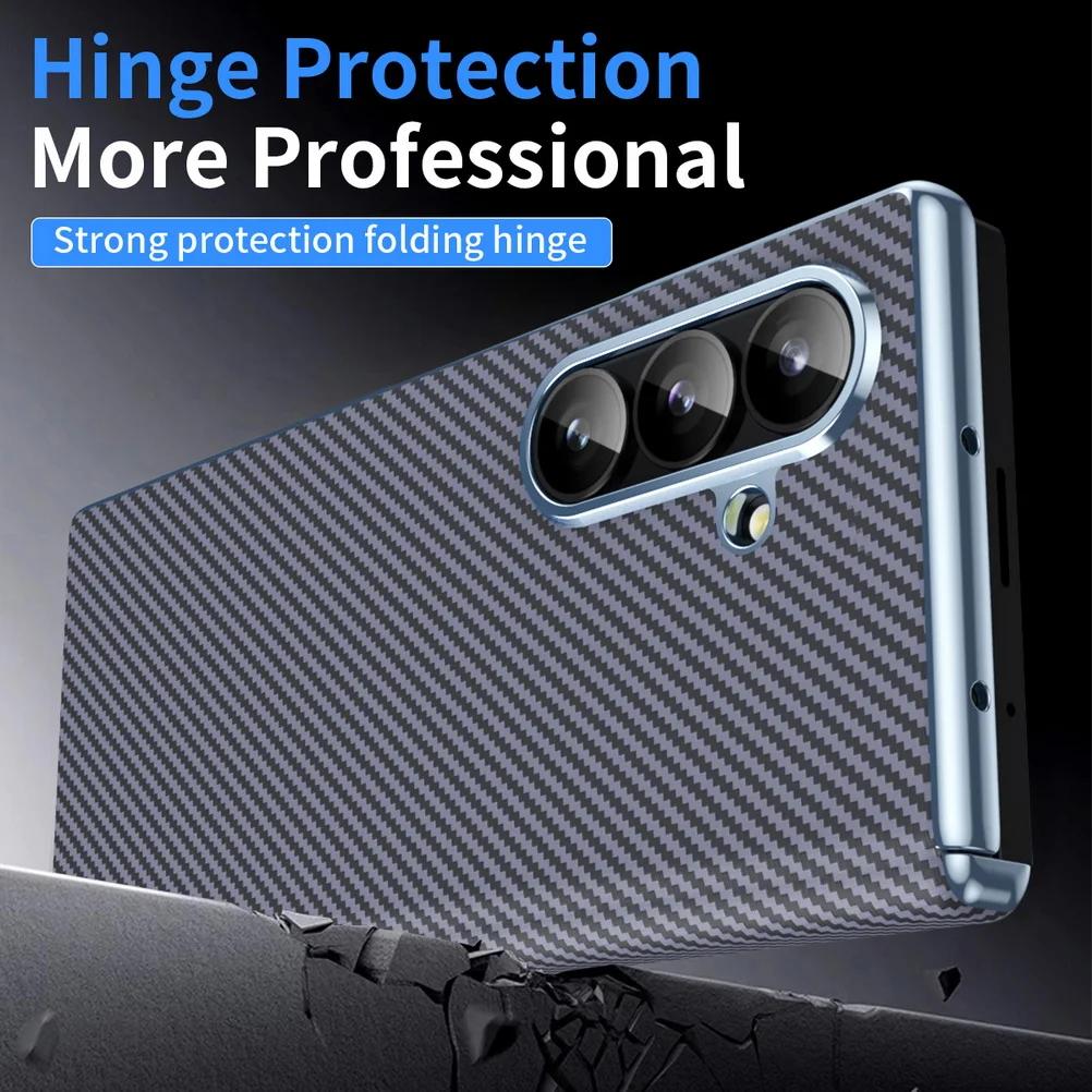 Business 600D Carbon Fiber Leather Plated Frame with Hinged Phone Case for Samsung Galaxy Z Fold 7 6 5 4 3 Slim Protection Back Cover