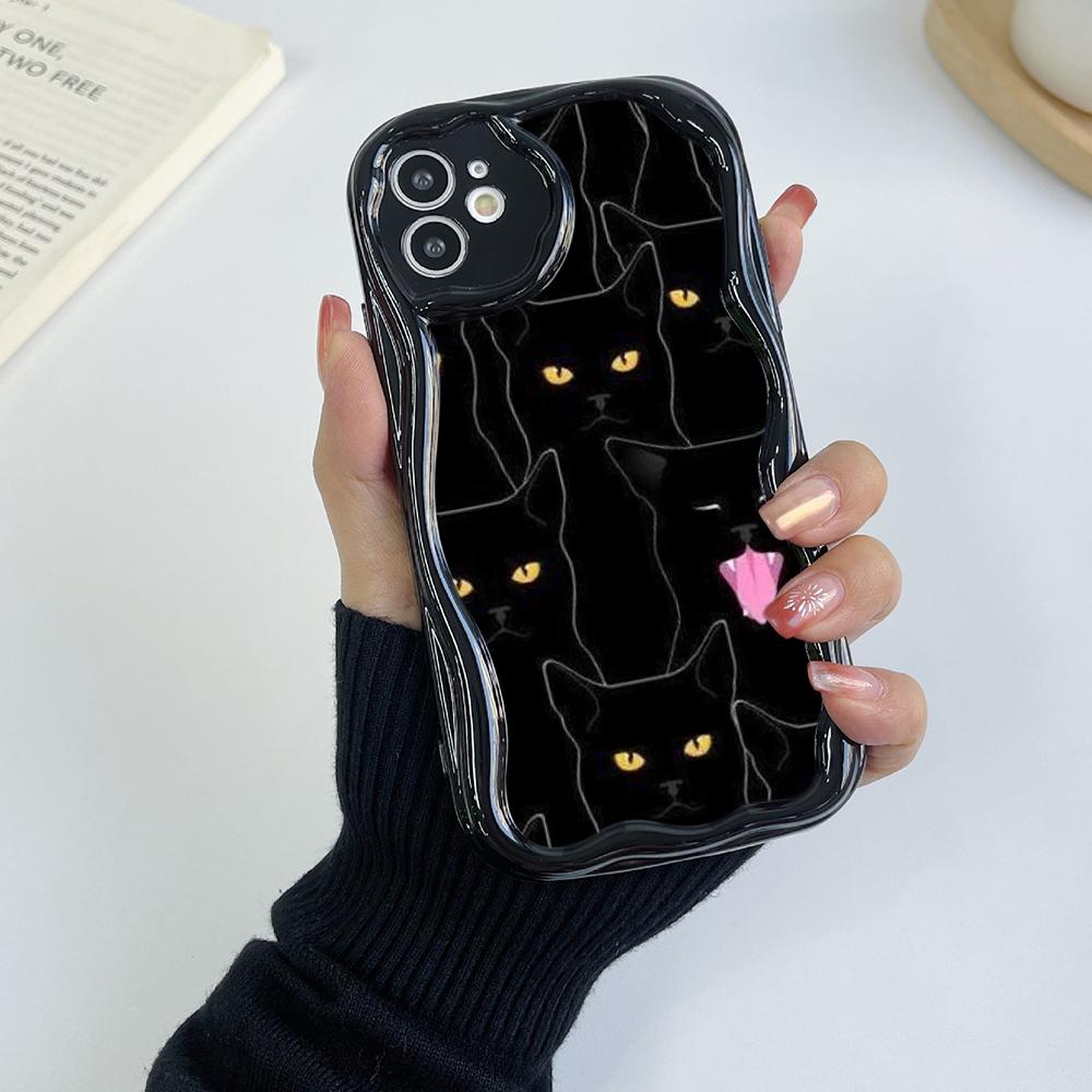 LZ7 Cartoon Cat Cute Clear Soft Wave Phone Cases for iPhone 15 13 Pro Max 12 Mini 14 8 Plus XS Max XR 6 Protection Back Cover