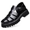 Men's Retro Leather Slip-On Sandals - Cool, Breathable, Lightweight Shoes with Thick Sole & Buckle