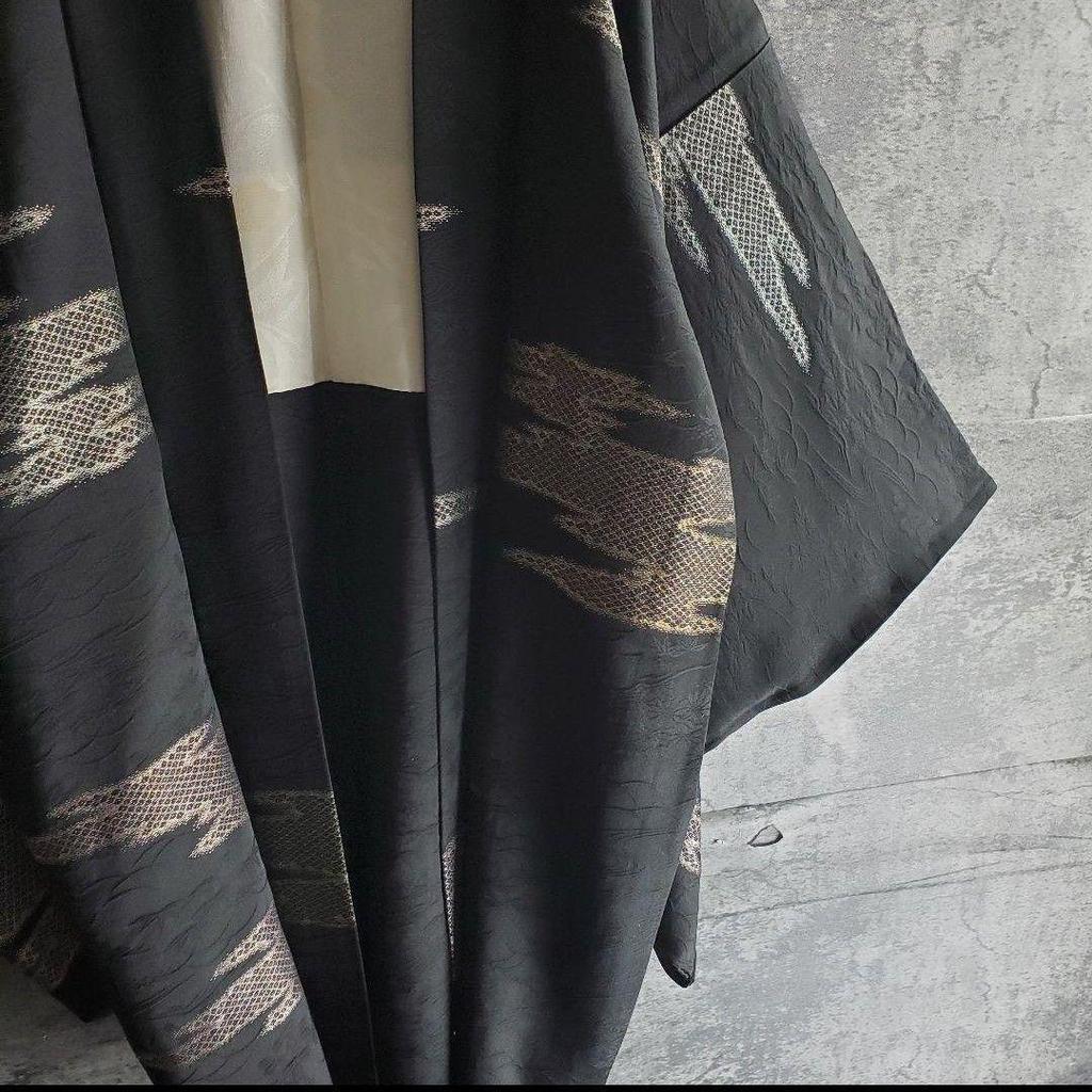 Used Vintage Kimono Haori Japanese Pattern Black Japanese Mode Cardigan Old Clothes