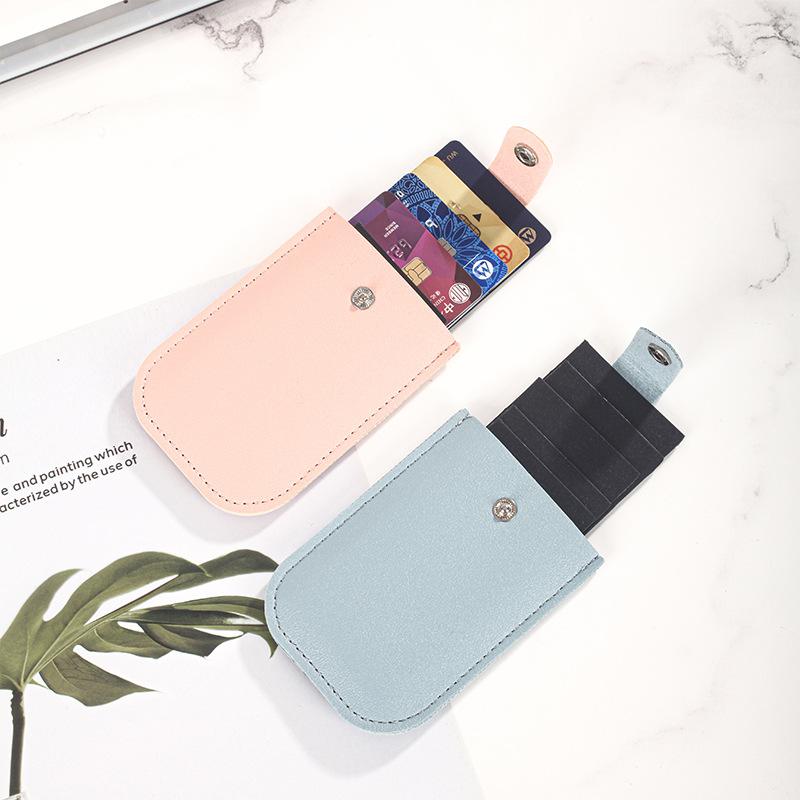 Stacked concealed pull-out card holder for multi-card slots, leather with snap fastening, pull-out card holder for card holder