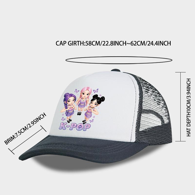 K-Pop Cute Cartoon Girl Group Print Sponge Mesh Cap | Unisex Adjustable Mesh Baseball Cap | Y2K K-Pop Fan Street Style Sun Hat