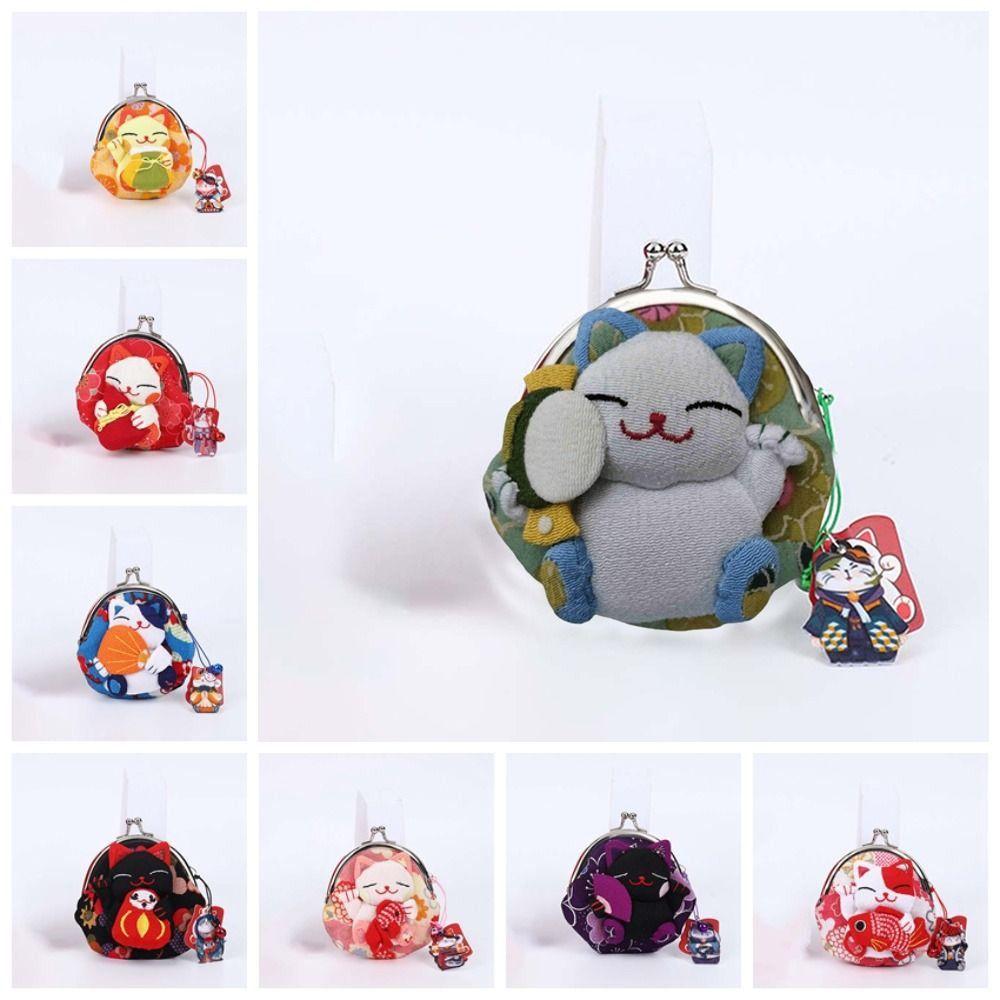 Doll Maneki Neko Coin Purse Flower Printing Card Holder Simple Lucky Cat Clutch Bag Travel