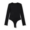 Würziges Mädchen Enganliegender Langarm-Bodysuit mit Rundhalsausschnitt: Damen Plüsch, Eng, Sexy, Basic Unterhemd